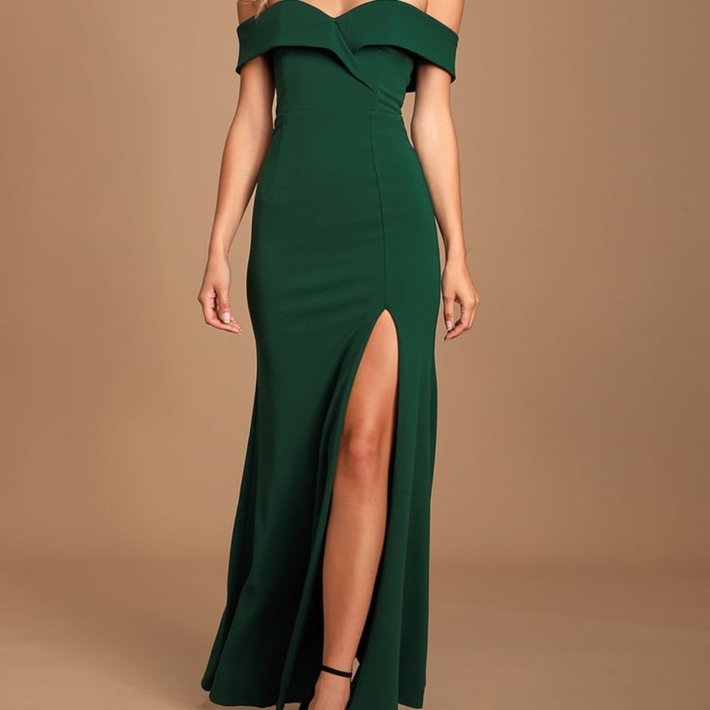 Lulus Song of Love Hunter Green Off-the-Shoulder Maxi Dress